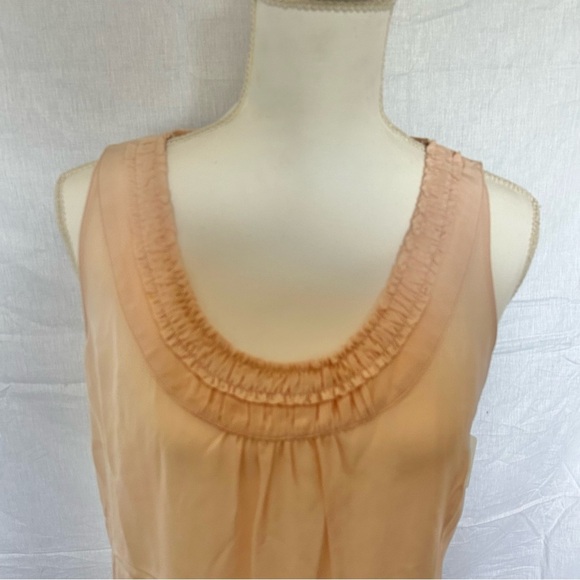 Sleeveless Blouse Top Peach Ruffle Neckline Casual Tank Halogen 100% Silk NWT - Picture 2 of 7